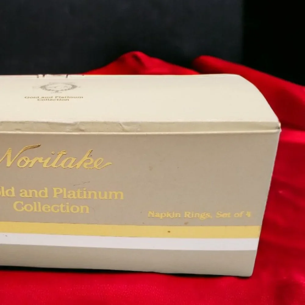 Gold & Platinum Band Napkin Holder Set 4-Noritake Vintage Napkin Rings Colection - Picture 11 of 13